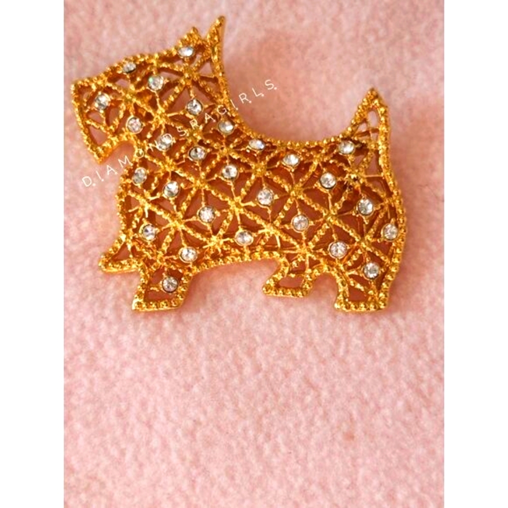 Westie West Highland or Scottish Terrier Brooch Pin Gold & Crystals - Picture 2 of 14
